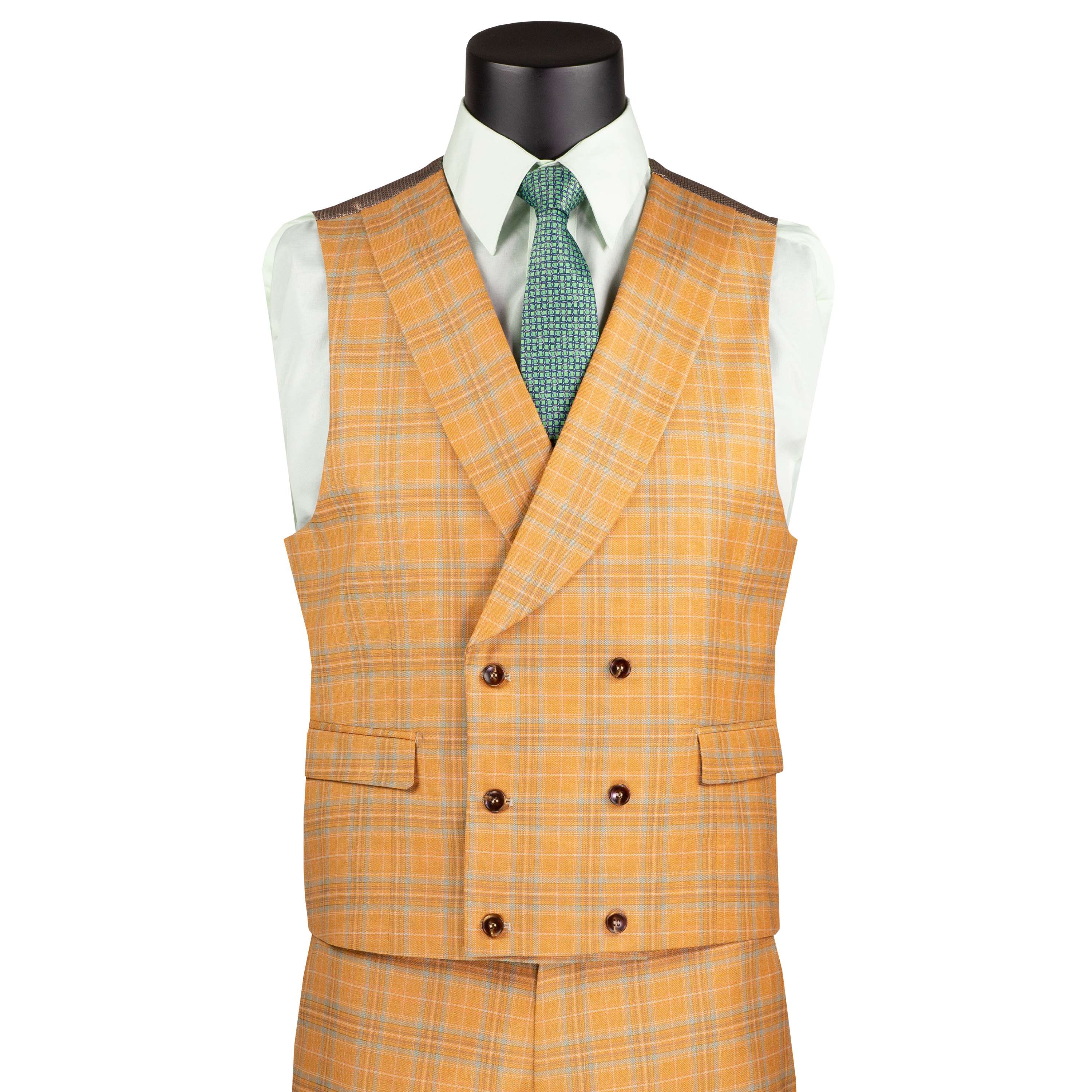 thumbnail image 2 of VINCI Men's Khaki Plaid 3-Piece Modern Suit Peak Lapel - New With Tags 2 of 3