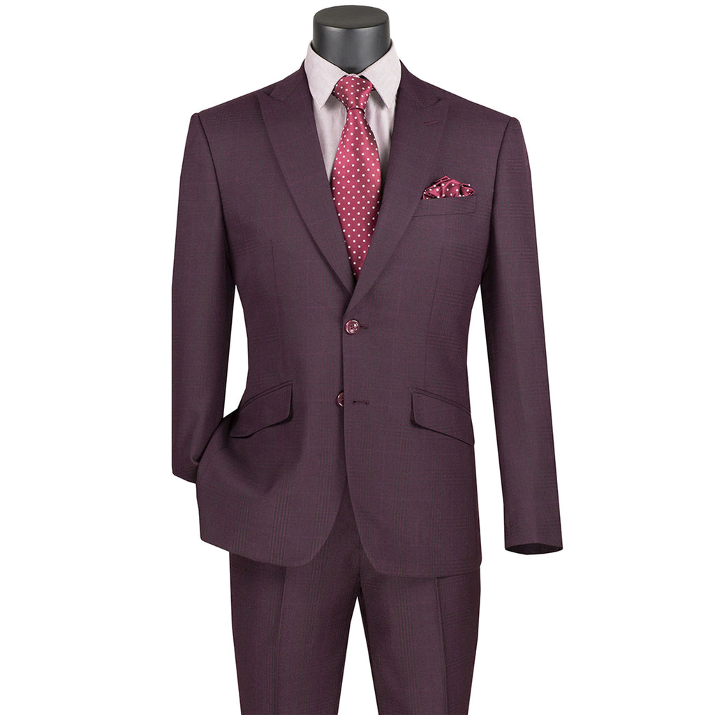 Mens Slim Fit Vested Suit Burgundy