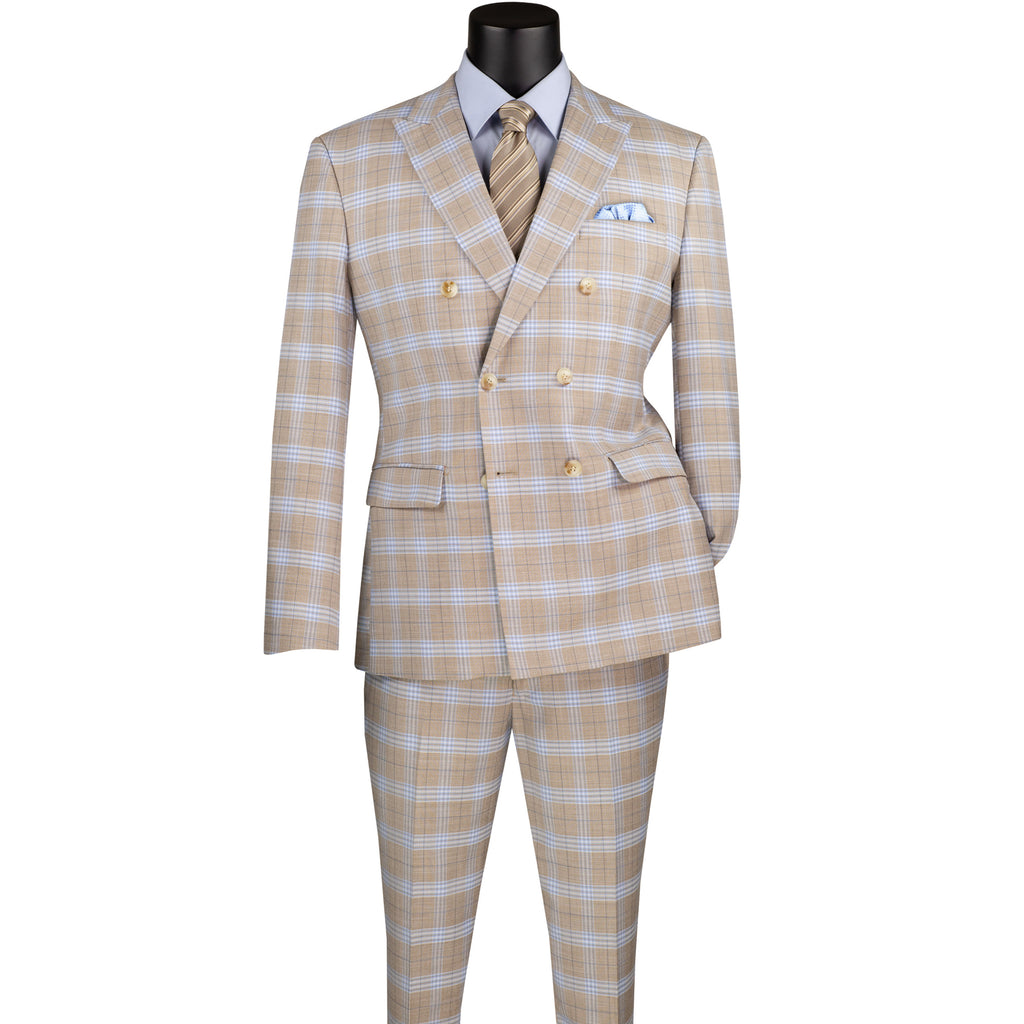 Mens Double Breasted Wool Suit in Indigo Windowpane main image 1