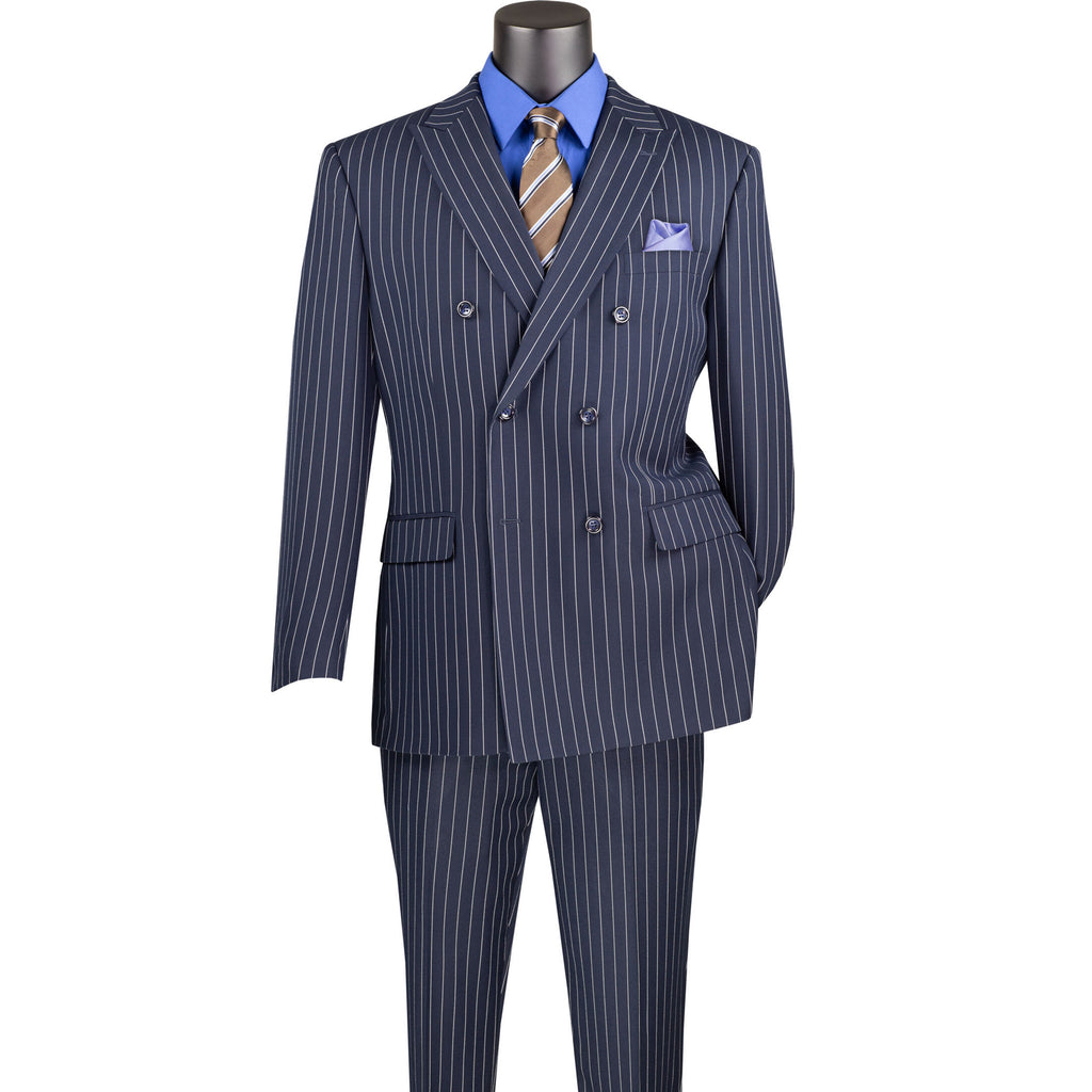 Navy Blue Pinstripe Three Buttons Style suit Super 140's 100% Men's Suit main image 0