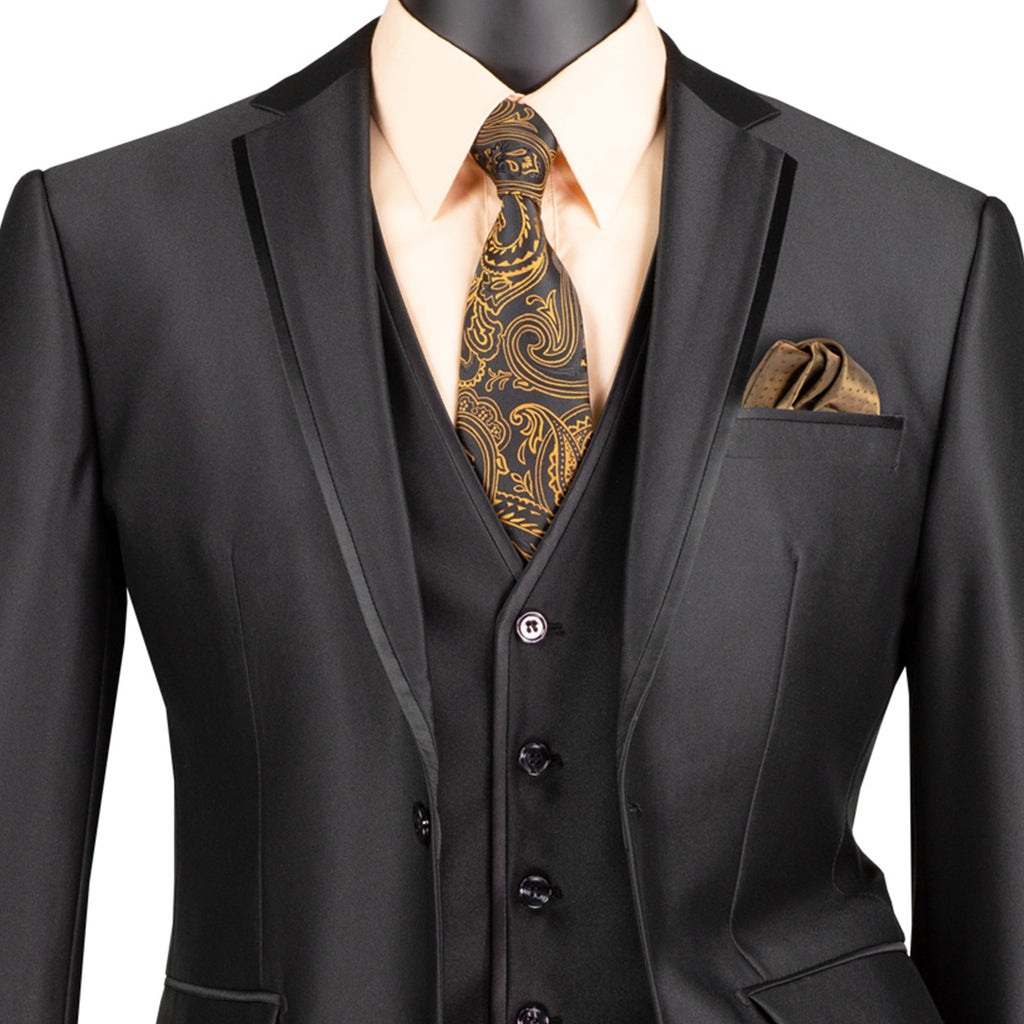 Mens 3-Piece Slim-Fit Shiny All Satin Suit White main image 1