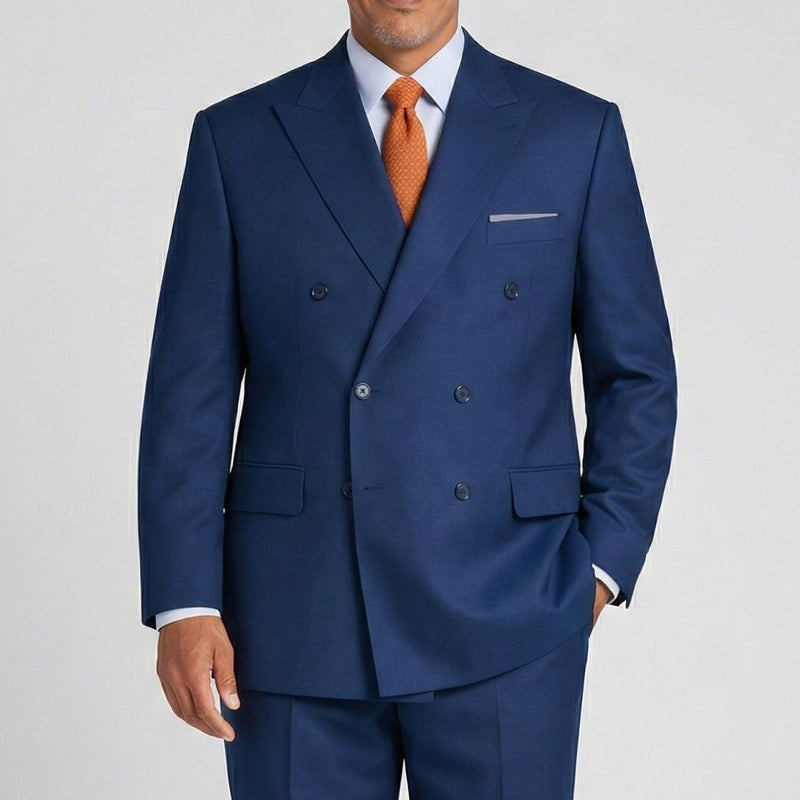 Model wearing our Big & Tall Blue Double-Breasted Suit (FH Menswear)