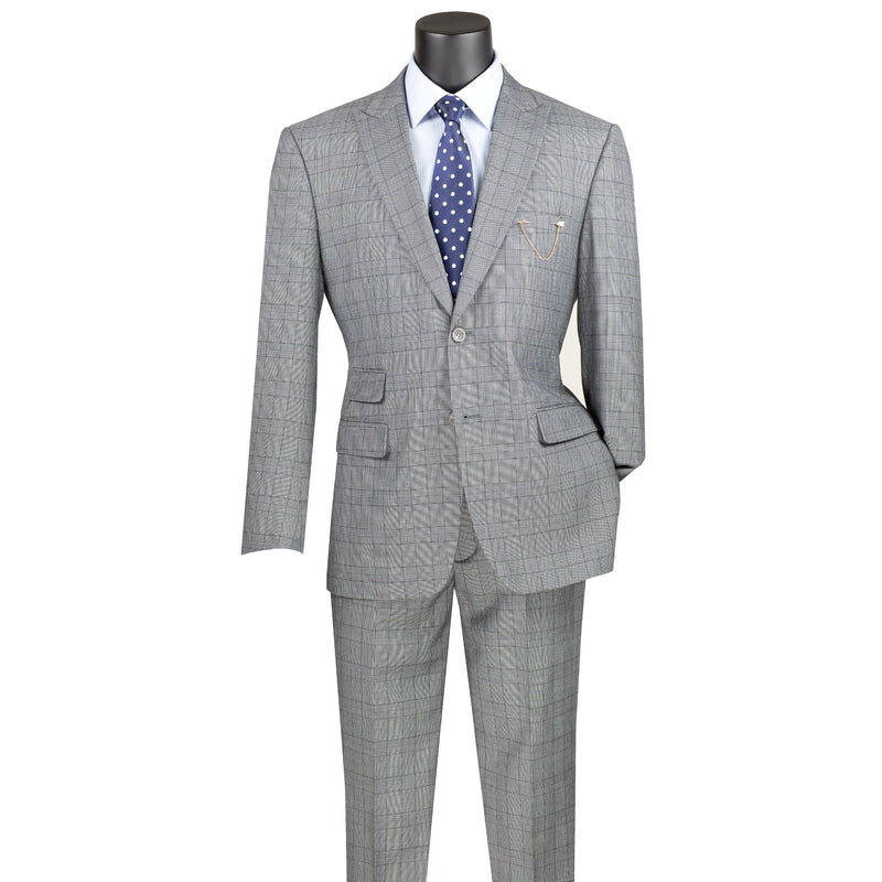 2-Button Glen Plaid Modern-Fit Suit in Light Gray
