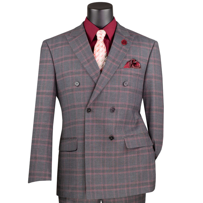 Plaid Stretch Double Breasted Modern-Fit Suit in Charcoal Gray