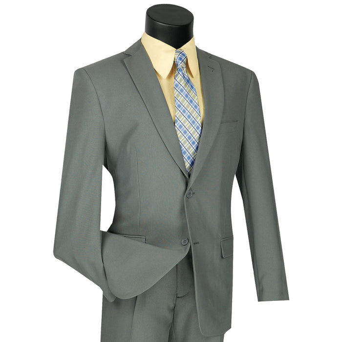 2-Button Classic-Fit Poplin Polyester Suit in Light Gray