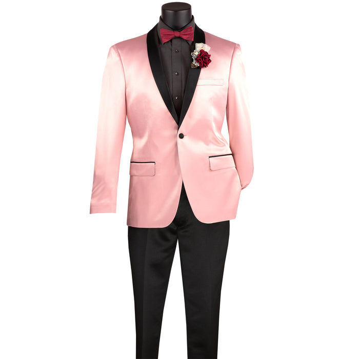 Sateen Slim-Fit Stretch Tuxedo Jacket in Blush Pink