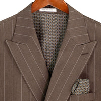 Wide Striped Double Breasted Regular Fit Suit w/ Adjustable Waistband in Brown
