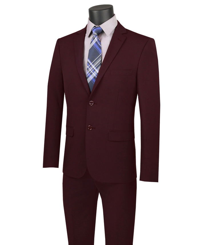Stretch 2-Button Skinny-Fit Suit in Burgundy