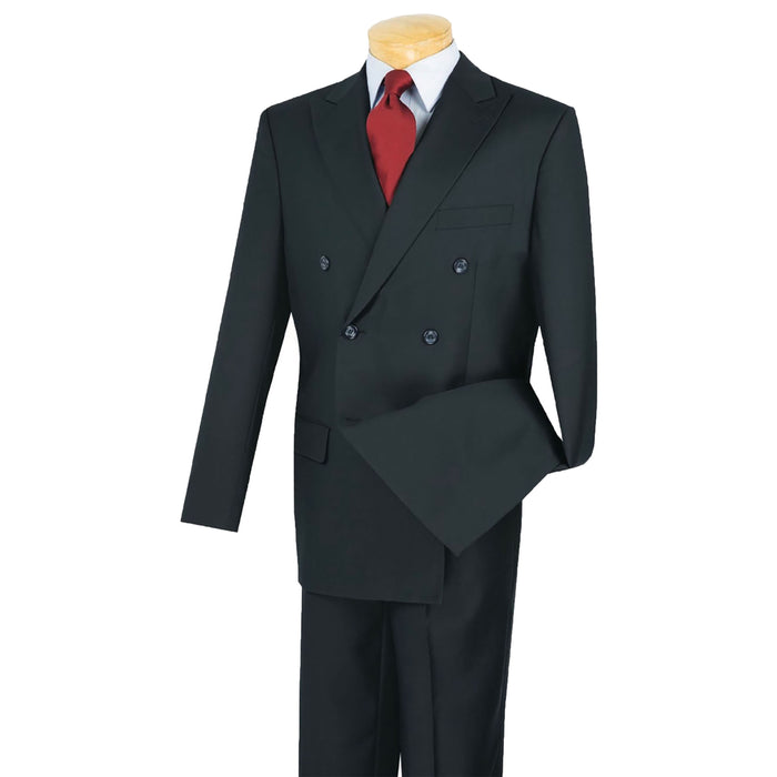 Double-Breasted Classic-Fit Suit w/ Adjustable Waistband in Navy Blue