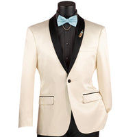 Sateen Slim-Fit Stretch Tuxedo Jacket in Champagne Beige