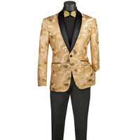 Paisley Embroidered Slim-Fit Blazer w/ Bow Tie in Champagne Beige