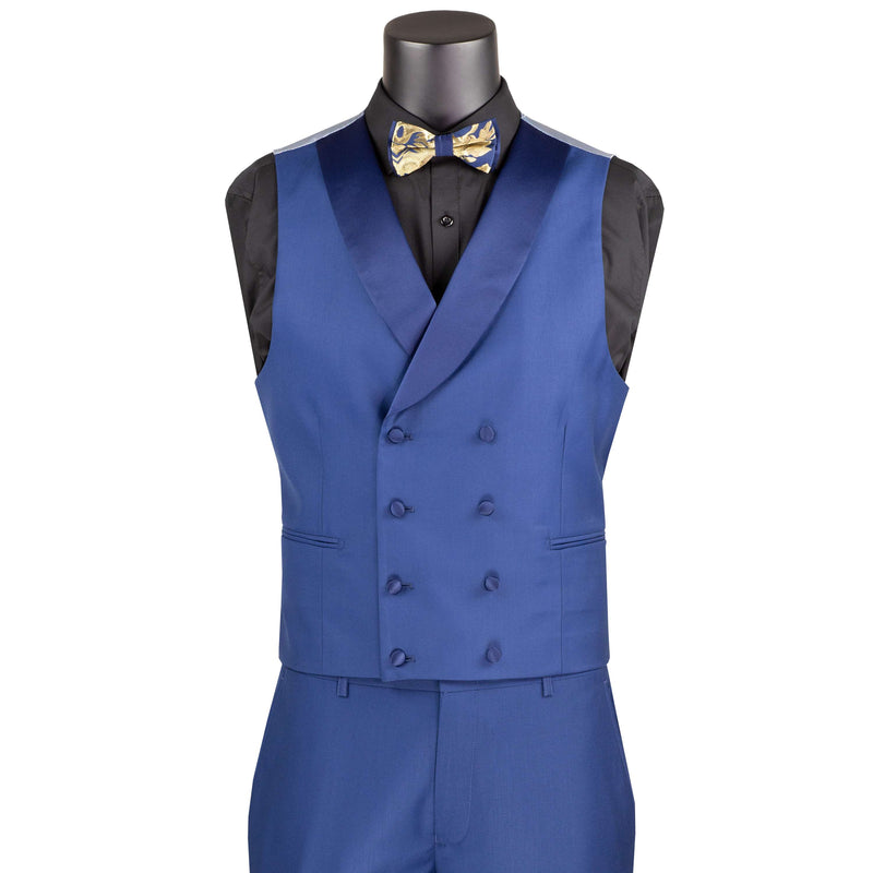 Jacquard Modern-Fit 3-Piece Tuxedo w/ Matching Bow-Tie in Navy & Gold