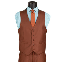 3 Piece 2 Button Classic Fit Suit w/ Flexible Waistband in Cognac