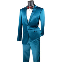 Sateen 2-Button Skinny-Fit Stretch Suit in Teal Blue