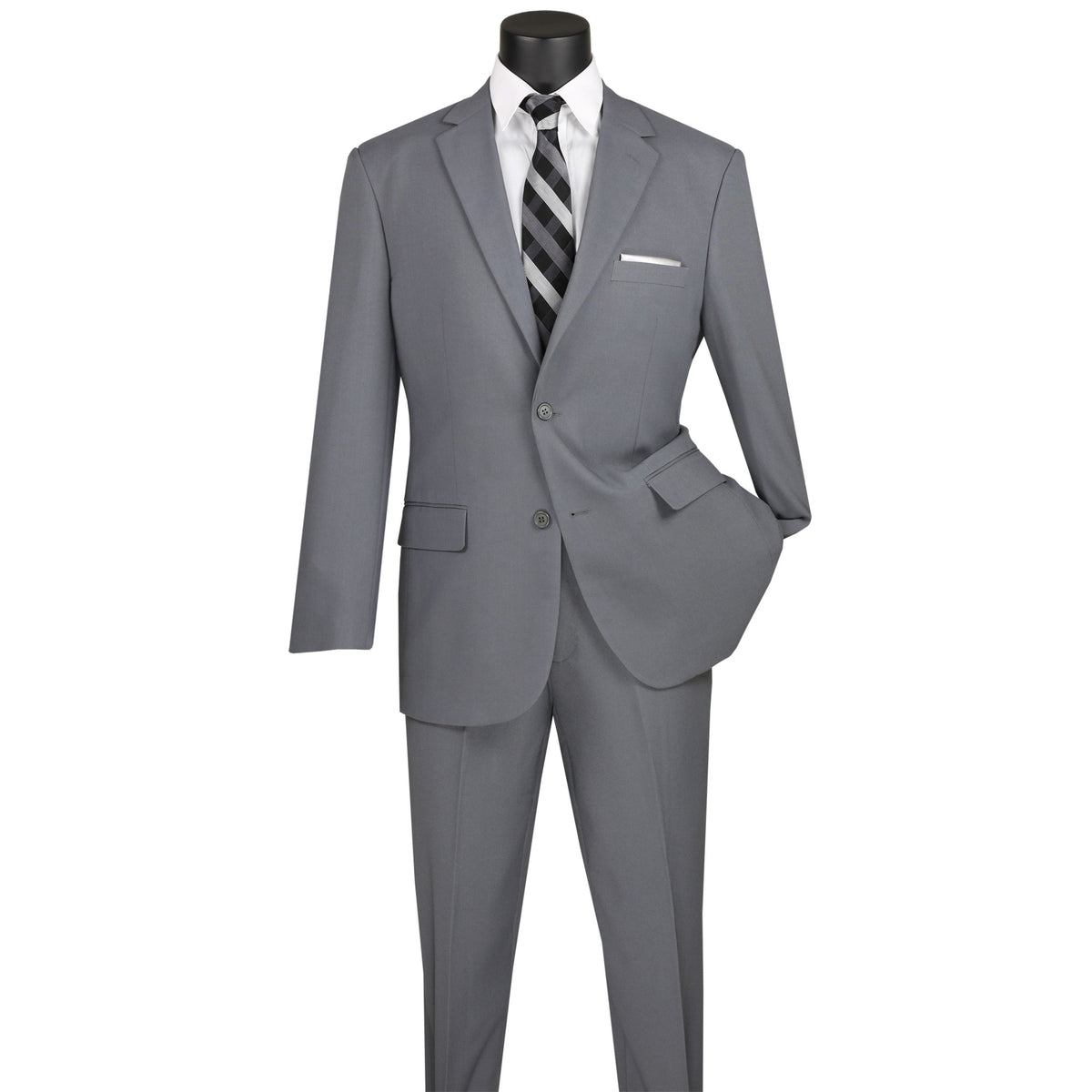 2-Button Classic-Fit Poplin Polyester Suit in Medium Gray