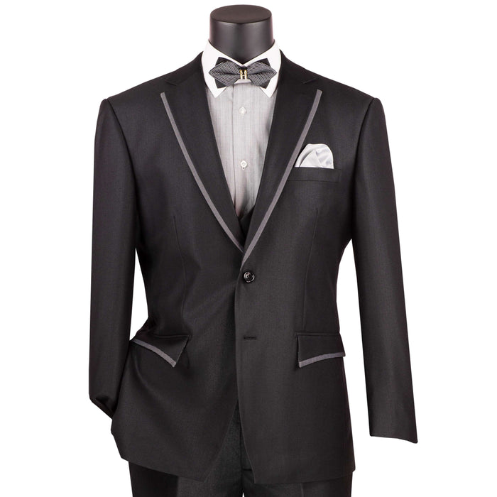 Birdseye 3-Piece Modern-Fit Suit w/ Contrast Trim in Black