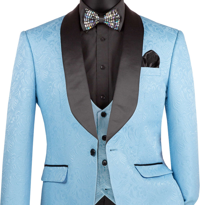 Jacquard 3-Piece Slim-Fit Tuxedo in Light Blue