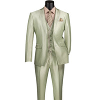 Satin 3-Piece 2-Button Slim-Fit Suit in Light Sage