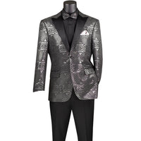 Geometric Jacquard Modern-Fit Metallic Tuxedo Jacket in Silver