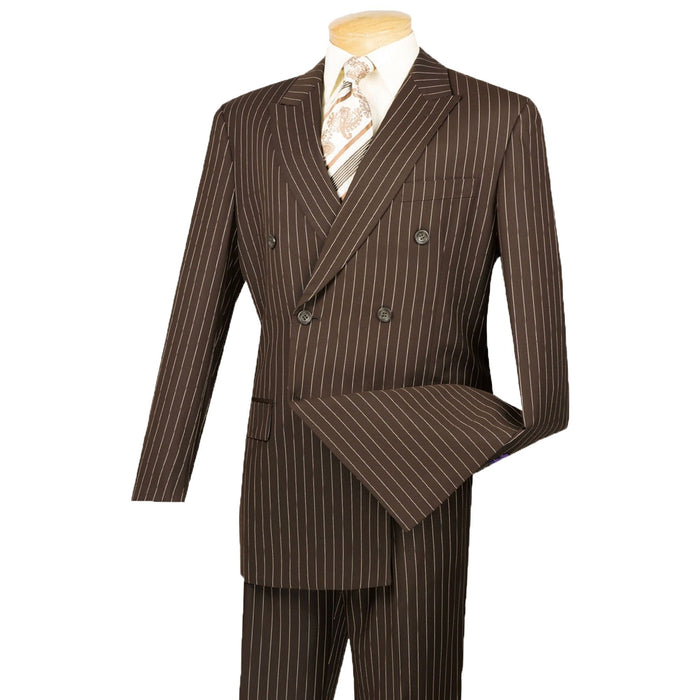 Gangster Pinstripe Double-Breasted Classic-Fit Suit in Brown
