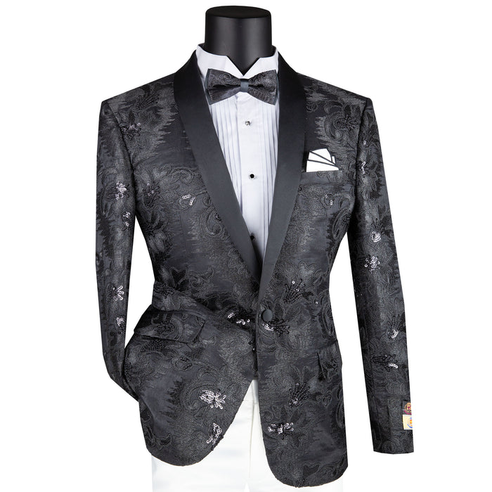 Paisley Embroidered Slim-Fit Blazer w/ Bow Tie in Black