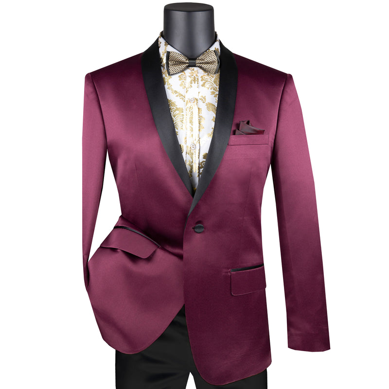 Sateen Slim-Fit Stretch Tuxedo Jacket in Burgundy