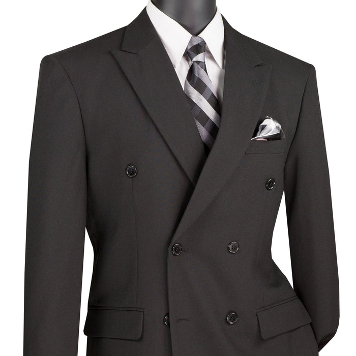 Double-Breasted Classic-Fit Poplin Polyester Suit in Black