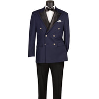 Double Breasted Modern Fit Tuxedo Dinner Jacket in Midnight Blue