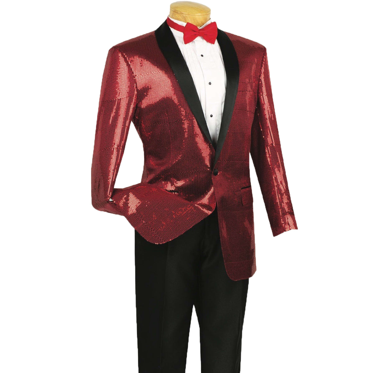 Sequins Disco Shawl-Collar Tuxedo Jacket in Red