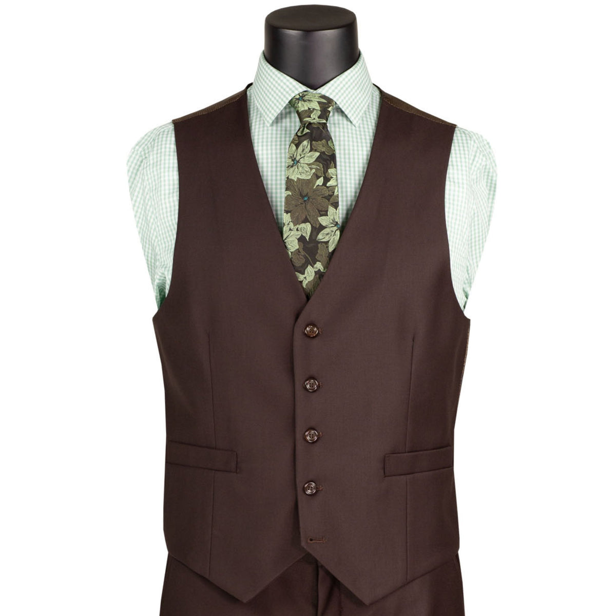 3 Piece 2 Button Classic Fit Suit w/ Flexible Waistband in Brown