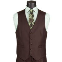 3 Piece 2 Button Classic Fit Suit w/ Flexible Waistband in Brown