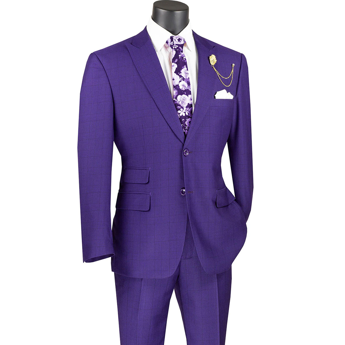 2-Button Glen Plaid Modern-Fit Suit in Purple