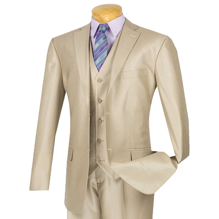 Sharkskin 3-Piece Classic-Fit Suit in Champagne Beige