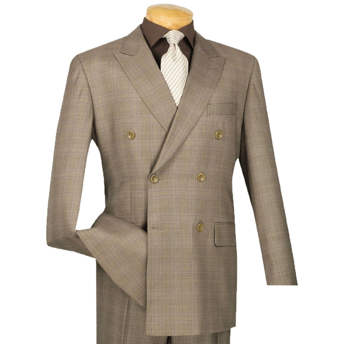 Glen Plaid Double-Breasted Classic-Fit Suit in Tan