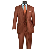 3 Piece 2 Button Classic Fit Suit w/ Flexible Waistband in Cognac