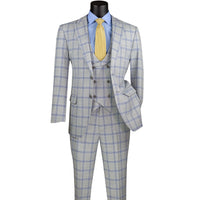 Windowpane 3pc Stretch Modern Fit Suit in Light Gray