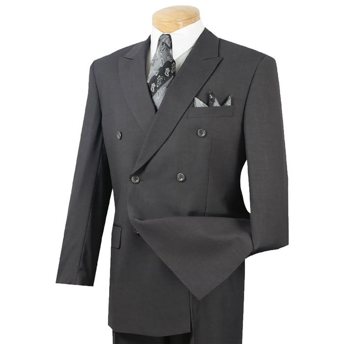 Double-Breasted Classic-Fit Suit w/ Adjustable Waistband in Heather Gray