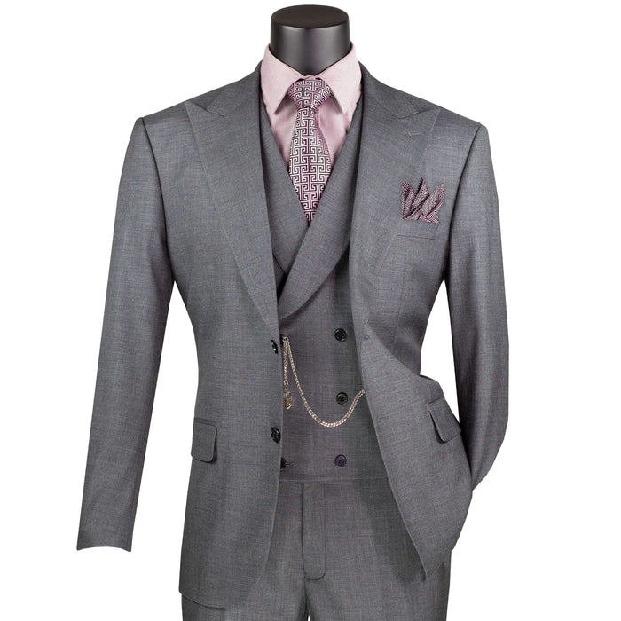 Textured 3-Piece Modern-Fit Suit w/ Adjustable Waistband in Charcoal Gray