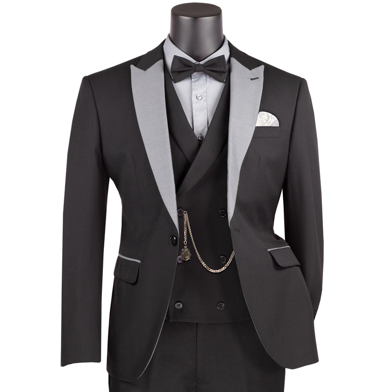 3-Piece Slim-Fit Tuxedo w/ Bow-Tie in Black