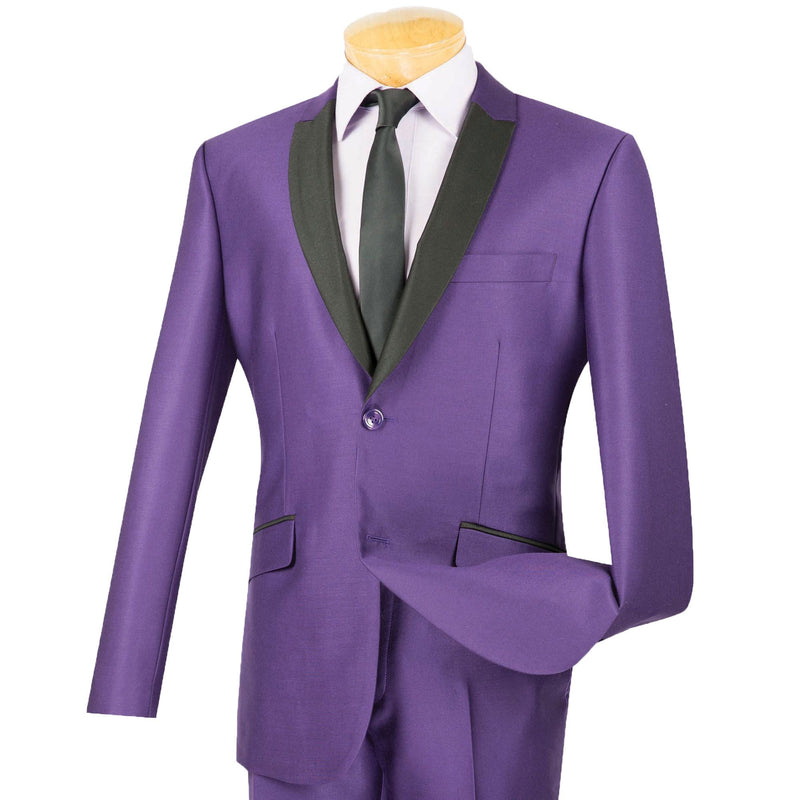 Sharkskin Shawl-Lapel Slim-Fit Tuxedo in Purple