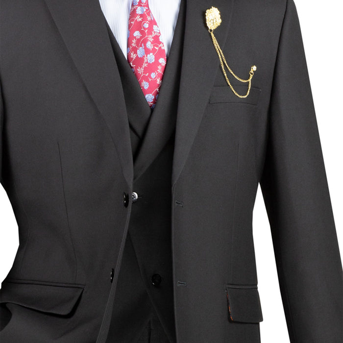3-Piece Modern-Fit Suit w/ Adjustable Waistband in Black