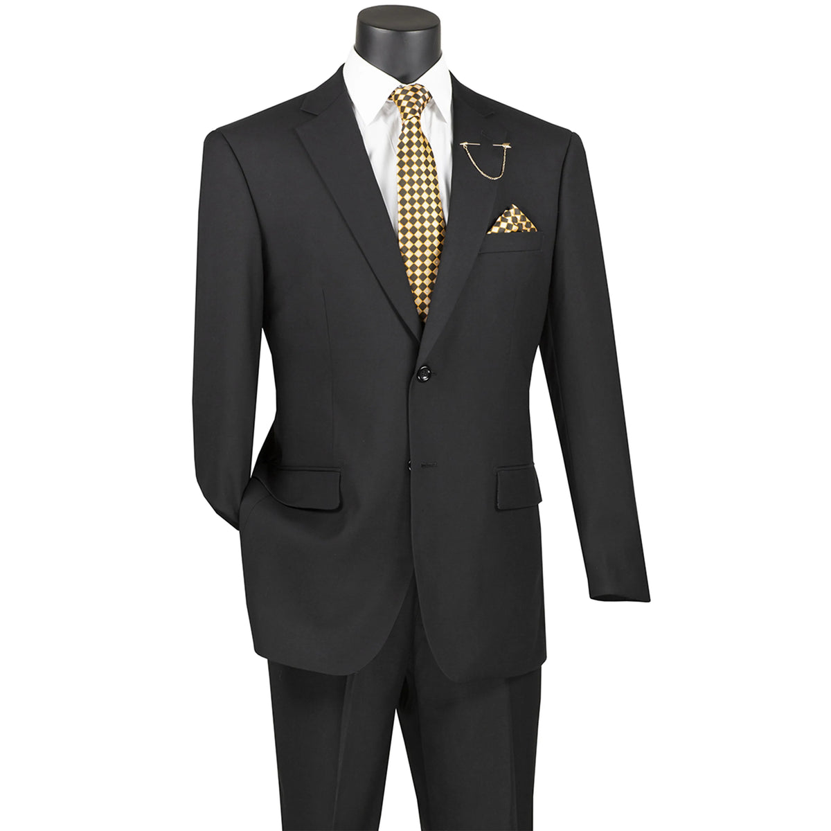 2-Button Classic-Fit Suit w/ Adjustable Waistband in Black