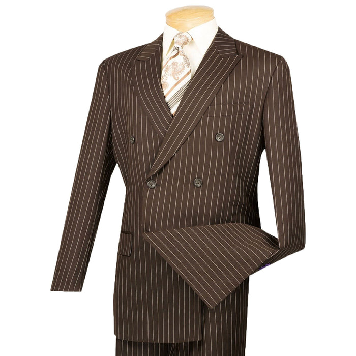 Gangster Pinstripe Double-Breasted Classic-Fit Suit in Brown