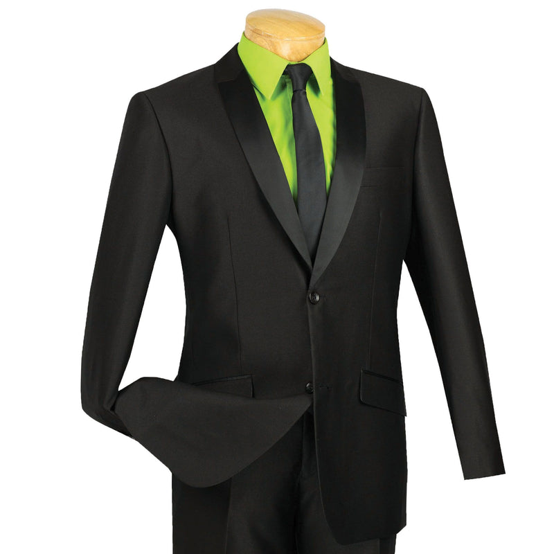 Sharkskin Shawl-Lapel Slim-Fit Tuxedo in Black