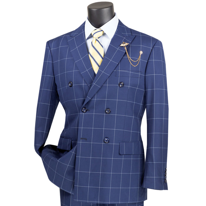 Windowpane Double-Breasted Modern-Fit Suit in Blue