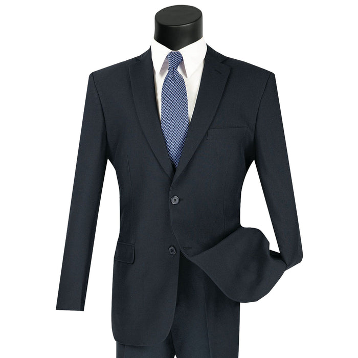 2-Button Slim-Fit Poplin Polyester Suit in Navy Blue