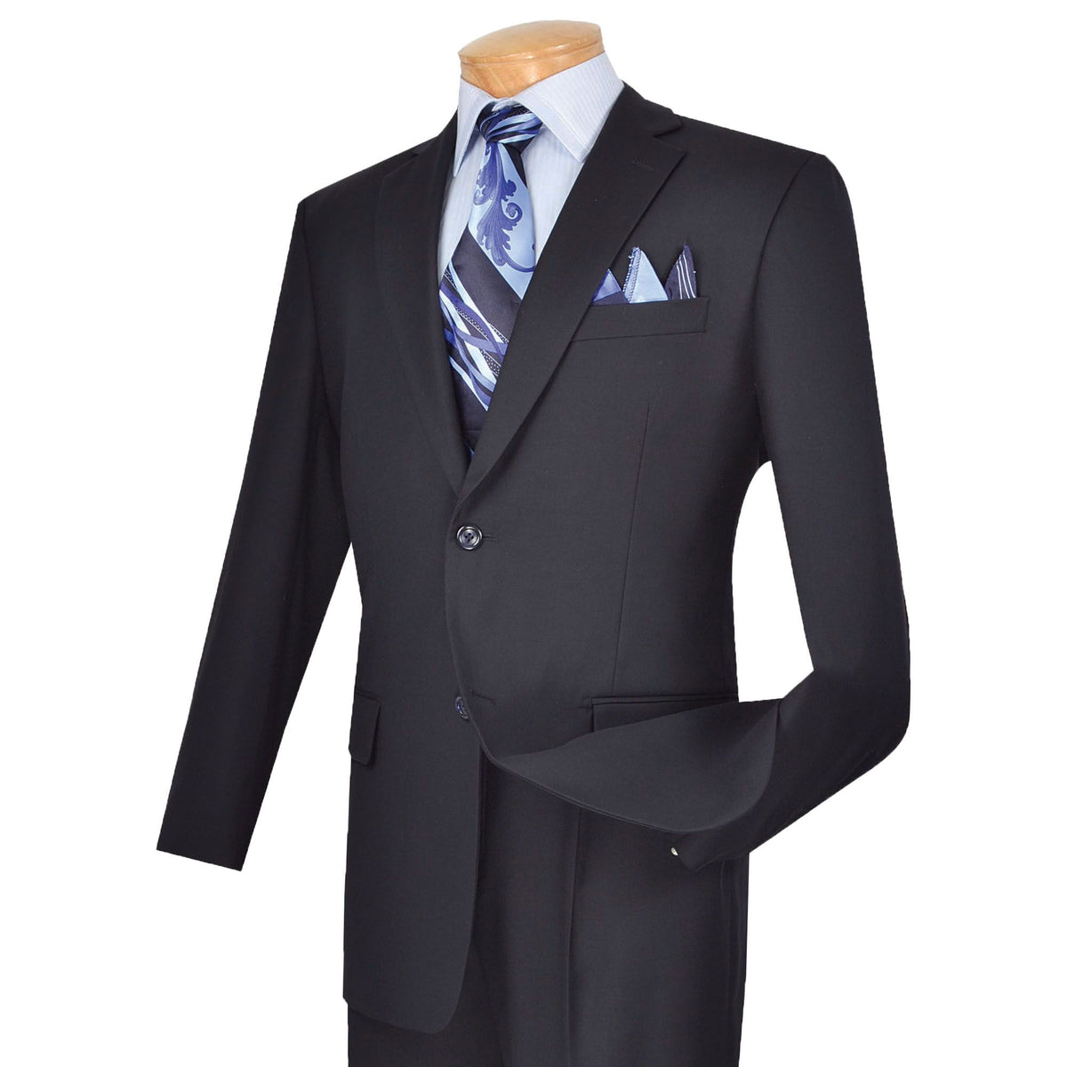 2-Button Classic-Fit Suit w/ Pleated Pants in Navy Blue