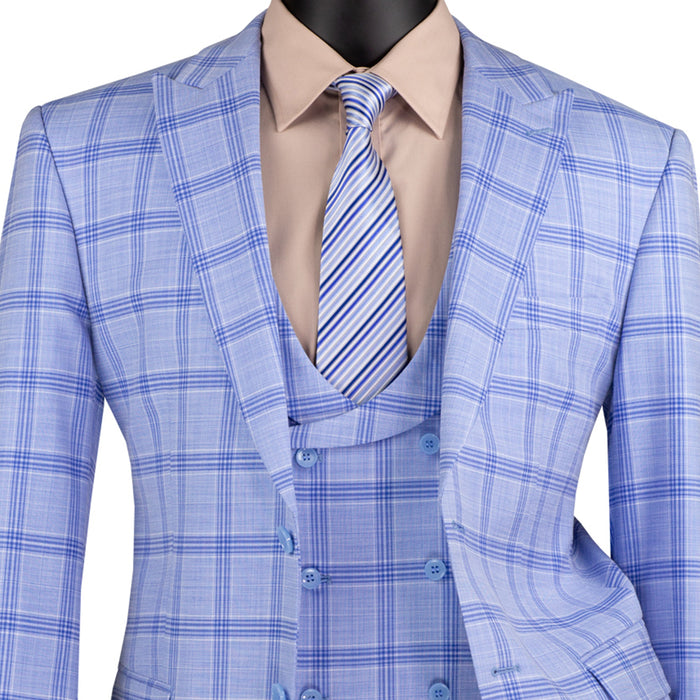 Windowpane 3pc Stretch Modern Fit Suit in Light Blue