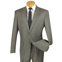 VINCI Men's Gray Textured Weave 2-Button Classic-Fit Suit - NEW. Crafted with a classic full-cut silhouette, featuring a fully lined notch lapel jacket and flat-front pants ready for custom tailoring. Perfect for any occasion, from office to evening. Available at Fashion House Inc. (FH Menswear)