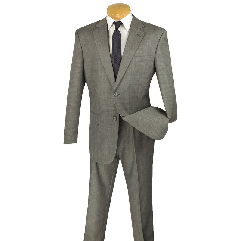 VINCI Men's Gray Textured Weave 2-Button Classic-Fit Suit - NEW. Crafted with a classic full-cut silhouette, featuring a fully lined notch lapel jacket and flat-front pants ready for custom tailoring. Perfect for any occasion, from office to evening. Available at Fashion House Inc. (FH Menswear)